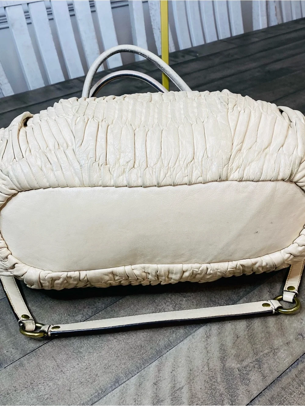 Coach Madison Gathered Leather Satchel Bag Off-White Cream Gold Hardware